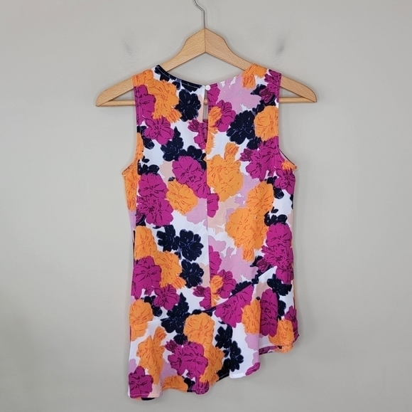 Maison Jules | Pink Orange Navy Colorful Floral Asymmetrical Tank Size XS - Picture 5 of 7